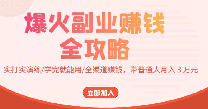 【副业项目4216期】爆火副业赚钱全攻略：实打实演练/学完就能用/全渠道赚钱，带普通人月入３万元-繁星副业