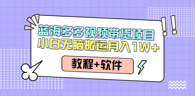 【副业项目4612期】人人都能操作的蓝海多多视频带货项目 小白无脑搬运月入10000+（教程+软件）-繁星副业