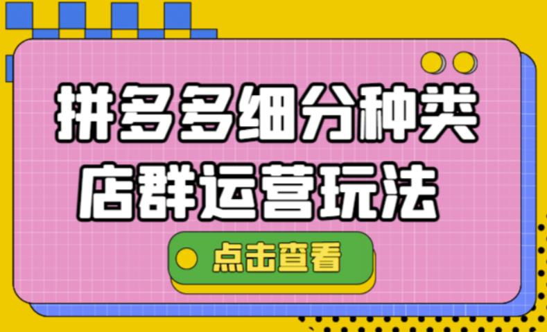【副业项目4641期】拼多多细分种类店群运营玩法3.0，11月最新玩法，小白也可以操作-繁星副业
