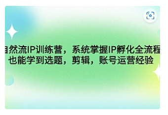 【副业项目4920期】自然流IP训练营，系统掌握IP孵化全流程，也能学到选题，剪辑，账号运营经验-繁星副业