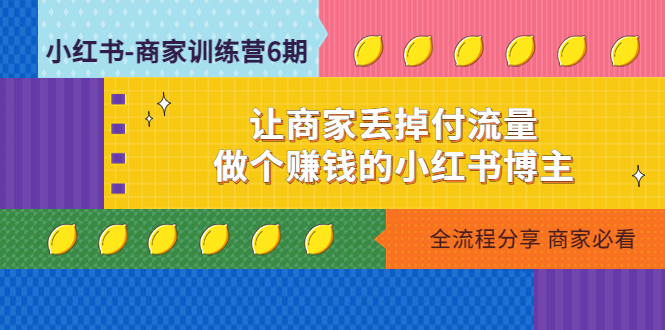 【副业项目5003期】小红书-商家训练营12期：让商家丢掉付流量，做个赚钱的小红书博主-繁星副业