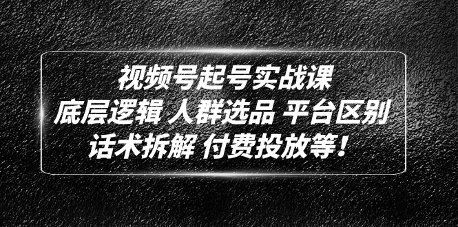 【副业项目5124期】视频号起号实战课：底层逻辑 人群选品 平台区别 话术拆解 付费投放等-繁星副业