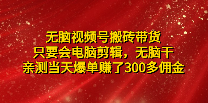 【副业项目5070期】无脑视频号搬砖带货，只要会电脑剪辑，无脑干，亲测当天爆单赚了300多佣金-繁星副业
