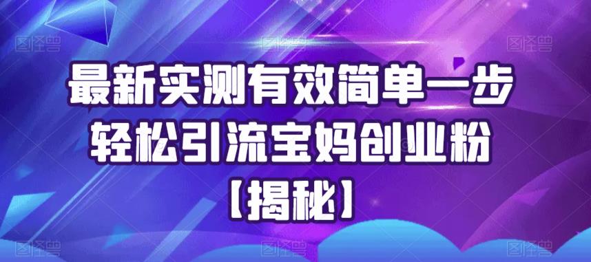 【副业项目6204期】最新实测有效简单一步轻松引流宝妈创业粉【揭秘】-繁星副业