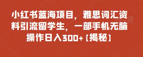 【副业项目6767期】小红书蓝海项目，雅思词汇资料引流留学生，一部手机无脑操作日入300+【揭秘】-繁星副业