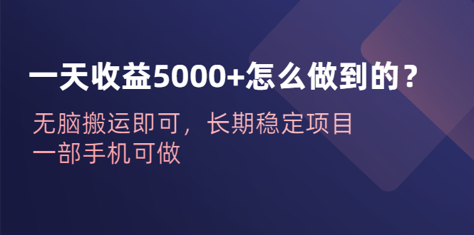 【副业项目6540期】一天收益5000+怎么做到的？无脑搬运即可，长期稳定项目，一部手机可做-繁星副业