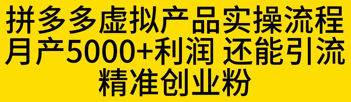 【副业项目6569期】拼多多虚拟产品实操流程，月产5000+利润，还能引流精准创业粉-繁星副业