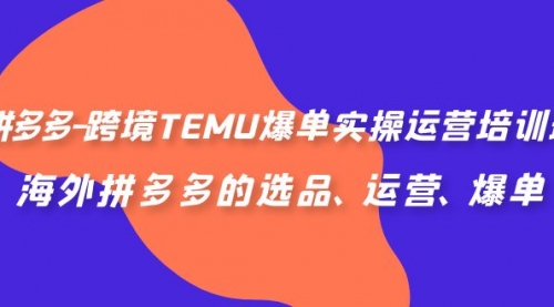 【副业项目7128期】拼多多-跨境TEMU爆单实操运营培训班，海外拼多多的选品、运营、爆单-繁星副业