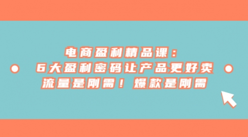 【副业项目7132期】电商盈利精品课：6大盈利，密码让产品更好卖，流量是刚需-繁星副业