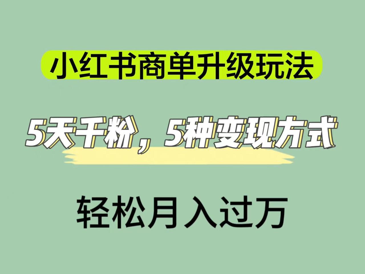 【副业项目7497期】小红书商单升级玩法，5天千粉，5种变现渠道，轻松月入1万+-繁星副业