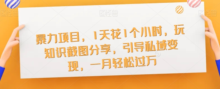 【副业项目7544期】暴力项目，1天花1个小时，玩知识截图分享，引导私域变现，一月轻松过万【截图】-繁星副业