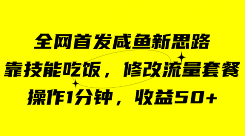 【副业项目7720期】咸鱼冷门新玩法，靠“技能吃饭”，修改流量套餐，操作1分钟，收益50+-繁星副业