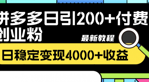 【副业项目8456期】拼多多日引200+付费创业粉，日稳定变现4000+-繁星副业
