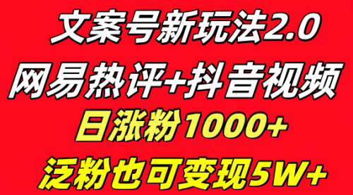 【副业项目8628期】文案号新玩法 网易热评+抖音文案 一天涨粉1000+-繁星副业