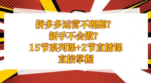 【副业项目8633期】拼多多运营不理想？新手不会做？15节系列课+2节直播课-繁星副业