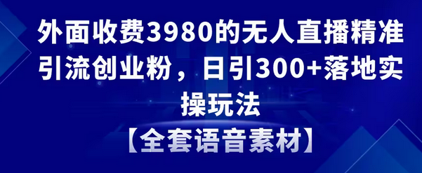 【副业8884期】无人直播精准引流创业粉，日引300+落地实操玩法【全套语音素材】-繁星副业