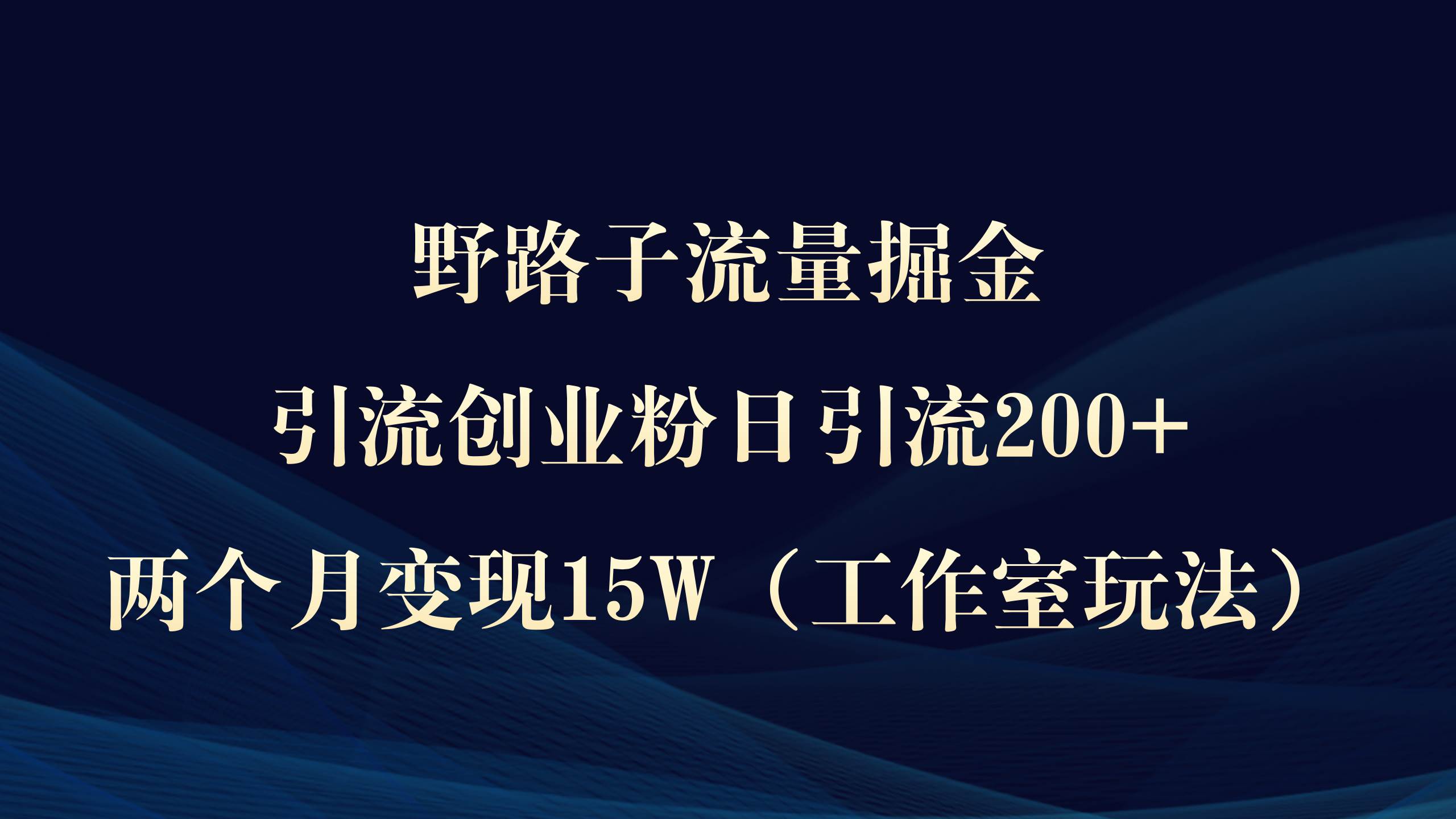 野路子流量掘金，引流创业粉日引流200+，两个月变现15W（工作室玩法））-繁星副业
