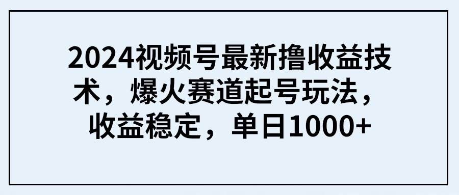 2024视频号最新撸收益技术，爆火赛道起号玩法，收益稳定，单日1000+-繁星副业