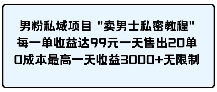男粉私域项目 卖男士私密教程 每一单收益达99元一天售出20单-繁星副业