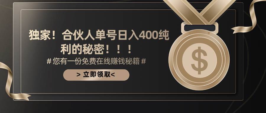 合伙人广告撸金最新玩法，每天单号400纯利-繁星副业