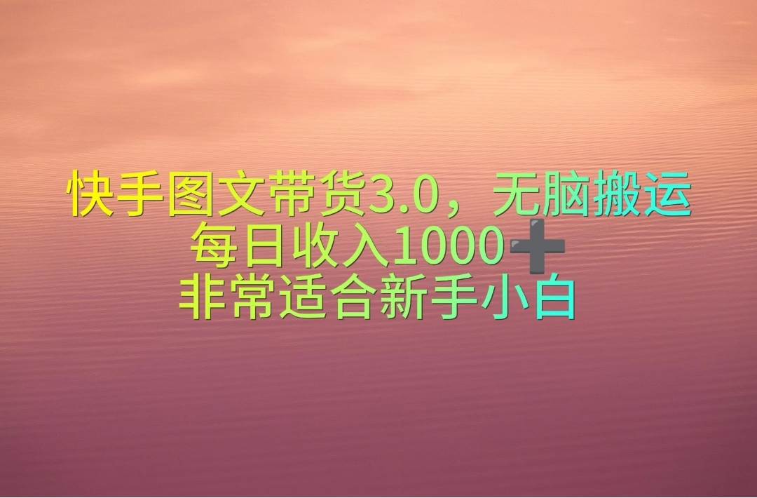 快手图文带货3.0，无脑搬运，每日收入1000＋，非常适合新手小白-繁星副业