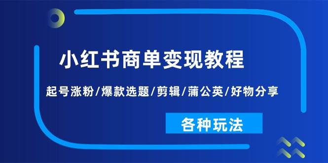小红书商单变现教程：起号涨粉/爆款选题/剪辑/蒲公英/好物分享/各种玩法-繁星副业