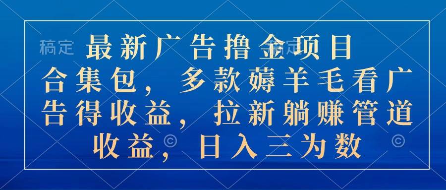 最新广告撸金项目合集包，多款薅羊毛看广告收益 拉新管道收益，日入三为数-繁星副业