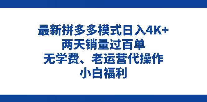 拼多多最新模式日入4K+两天销量过百单，无学费、老运营代操作、小白福利-繁星副业
