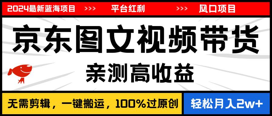 2024最新蓝海项目，逛逛京东图文视频带货，无需剪辑，月入20000+-繁星副业