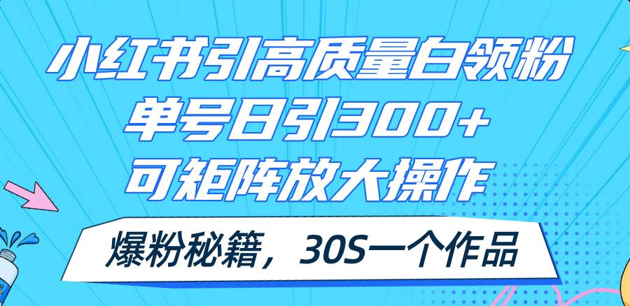 小红书引高质量白领粉，单号日引300+，可放大操作，爆粉秘籍！30s一个作品-繁星副业