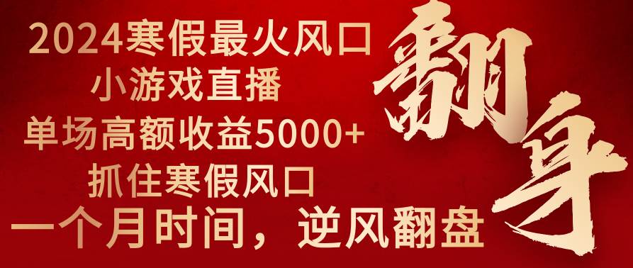 2024年最火寒假风口项目 小游戏直播 单场收益5000+抓住风口 一个月直接提车-繁星副业