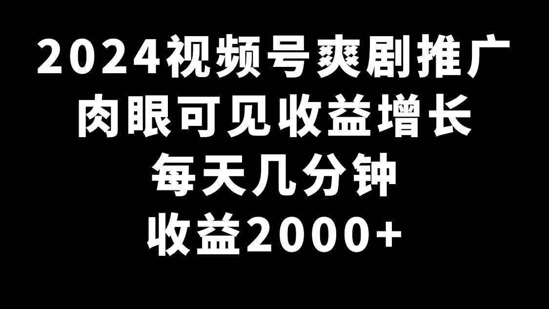 2024视频号爽剧推广，肉眼可见的收益增长，每天几分钟收益2000+-繁星副业