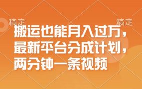 搬运也能月入过万，最新平台分成计划，一万播放一百米，一分钟一个作品-繁星副业