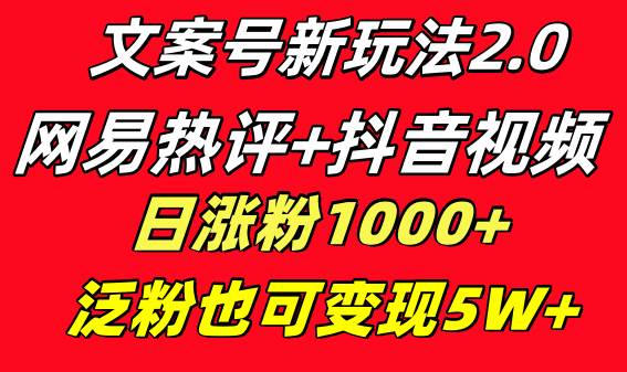 文案号新玩法 网易热评+抖音文案 一天涨粉1000+ 多种变现模式 泛粉也可变现-繁星副业
