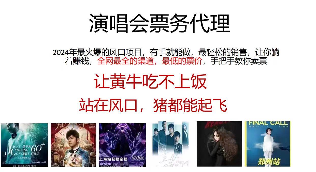 演唱会2024票务代理，全网最低的票价，手把手教你卖票，日入2000+-繁星副业