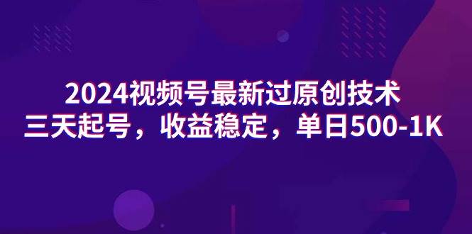 2024视频号最新过原创技术，三天起号，收益稳定，单日500-1K-繁星副业