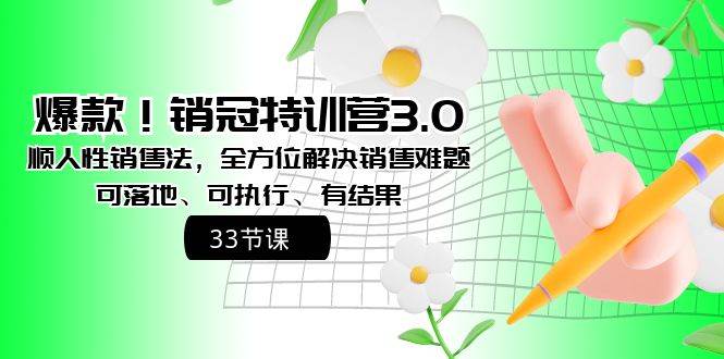 爆款！销冠特训营3.0之顺人性销售法，全方位解决销售难题、可落地、可执行、有结果-繁星副业