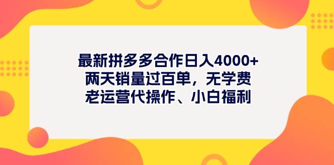 最新拼多多项目日入4000+两天销量过百单，无学费、老运营代操作、小白福利-繁星副业