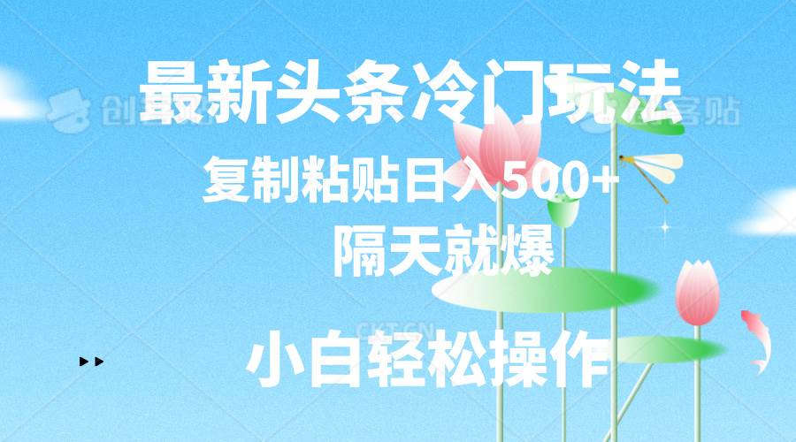 最新头条冷门玩法，隔天就爆，复制粘贴日入500+-繁星副业