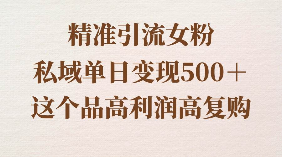 精准引流女粉，私域单日变现500＋，高利润高复购，保姆级实操教程分享-繁星副业