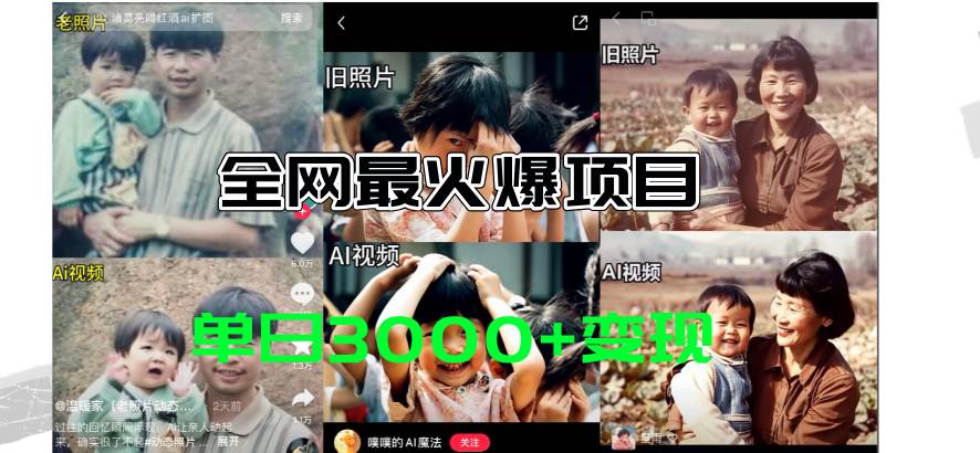 全网爆火的AI让老照片动起来教程，蹭热点日赚3000+，内含免费工具一键…-繁星副业