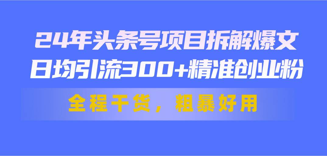 24年头条号项目拆解爆文，日均引流300+精准创业粉，全程干货，粗暴好用-繁星副业