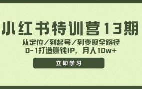 小红书特训营13期,从定位/到起号/到变现全路径,0-1打造赚钱IP,月入10w+-繁星副业