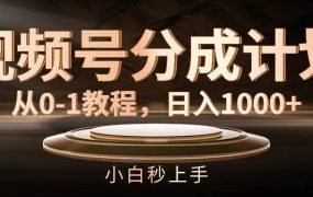 视频号分成计划，从0-1教程，日入1000+-繁星副业
