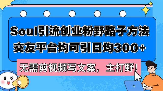 Soul引流创业粉野路子方法，交友平台均可引日均300+，无需剪视频写文案…-繁星副业