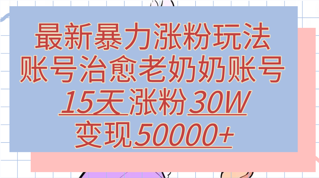 最新暴力涨粉玩法，治愈老奶奶账号，15天涨粉30W，变现50000+【揭秘】-繁星副业