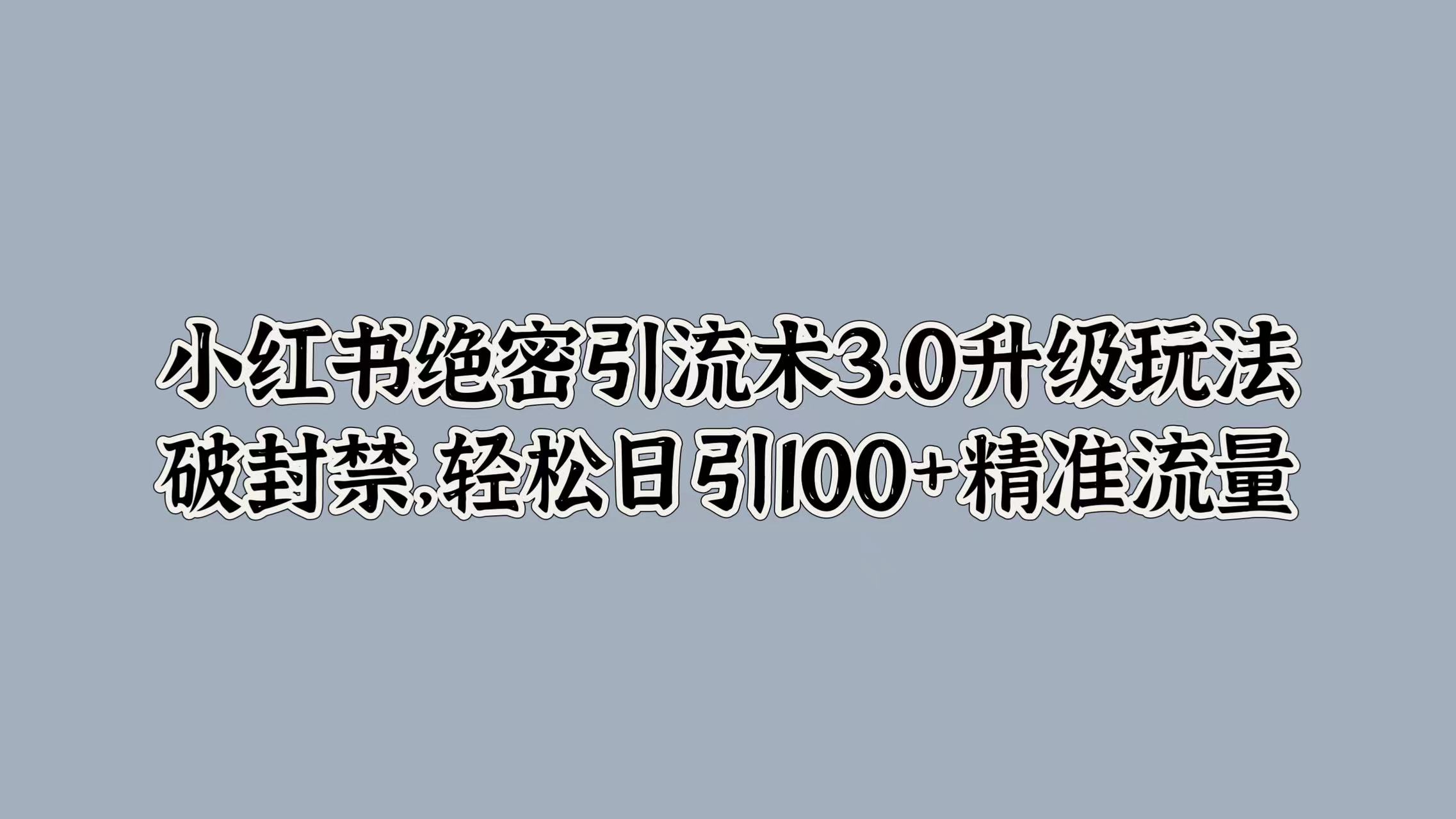 小红书绝密引流术3.0升级玩法，破封禁，轻松日引100+精准流量-繁星副业