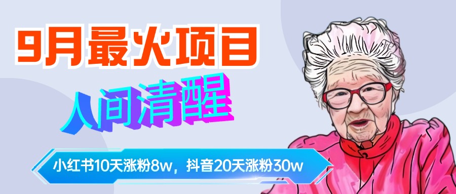 9月最火项目，人间清醒柒奶奶，10天小红薯涨粉8w+，单篇笔记报价1400.-繁星副业