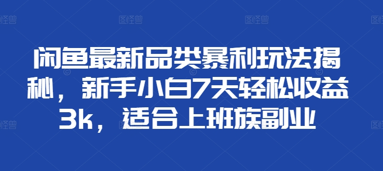 闲鱼最新品类暴利玩法揭秘，新手小白7天轻松赚3000+，适合上班族副业-繁星副业