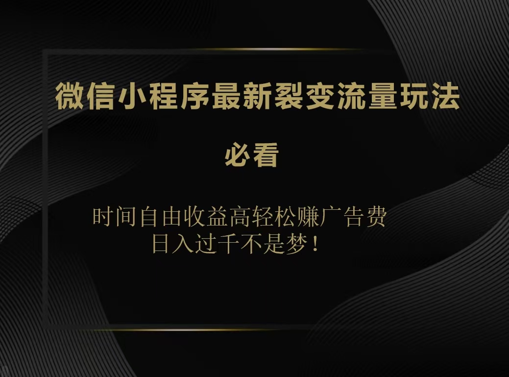 微信小程序最新裂变流量玩法，时间自由收益高轻松赚广告费，日入200-500+-繁星副业